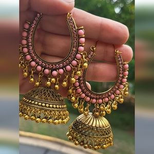 Gold antique gold jhumka ( Safeena collection )